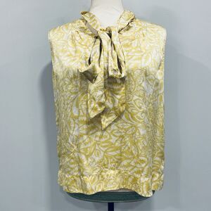 Cabi S Silk Blouse Yellow & White Moonbeam Sleeveless Scarf Victorian Classy Y2K